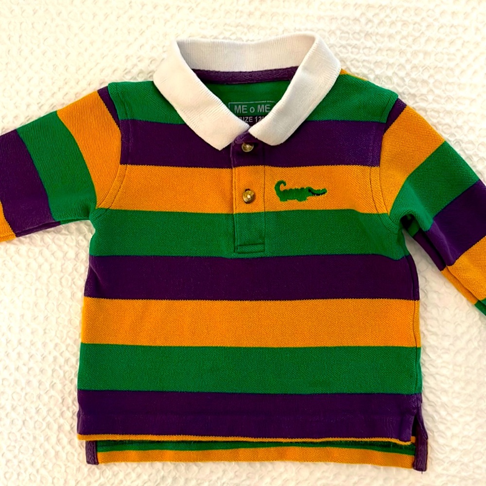 Me-Me kids Mardi Gras long sleeve stripe polo; size 12 months